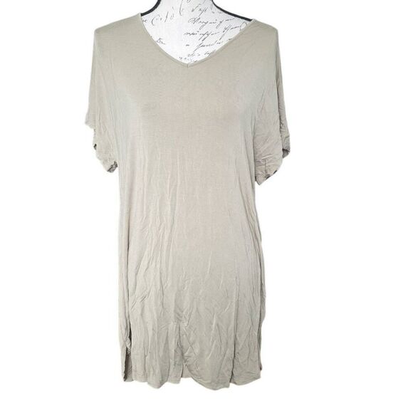 Nordstrom Ladies Size Medium Olive Green Buttery Soft V-Neck Shirt Dress - Picture 1 of 6